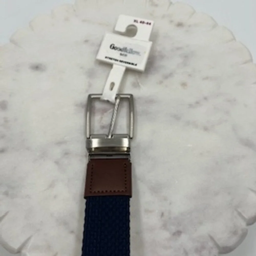 Goodfellow & Co Mens XL 40-44 Reversible Stretch Braided Belt Navy Khaki